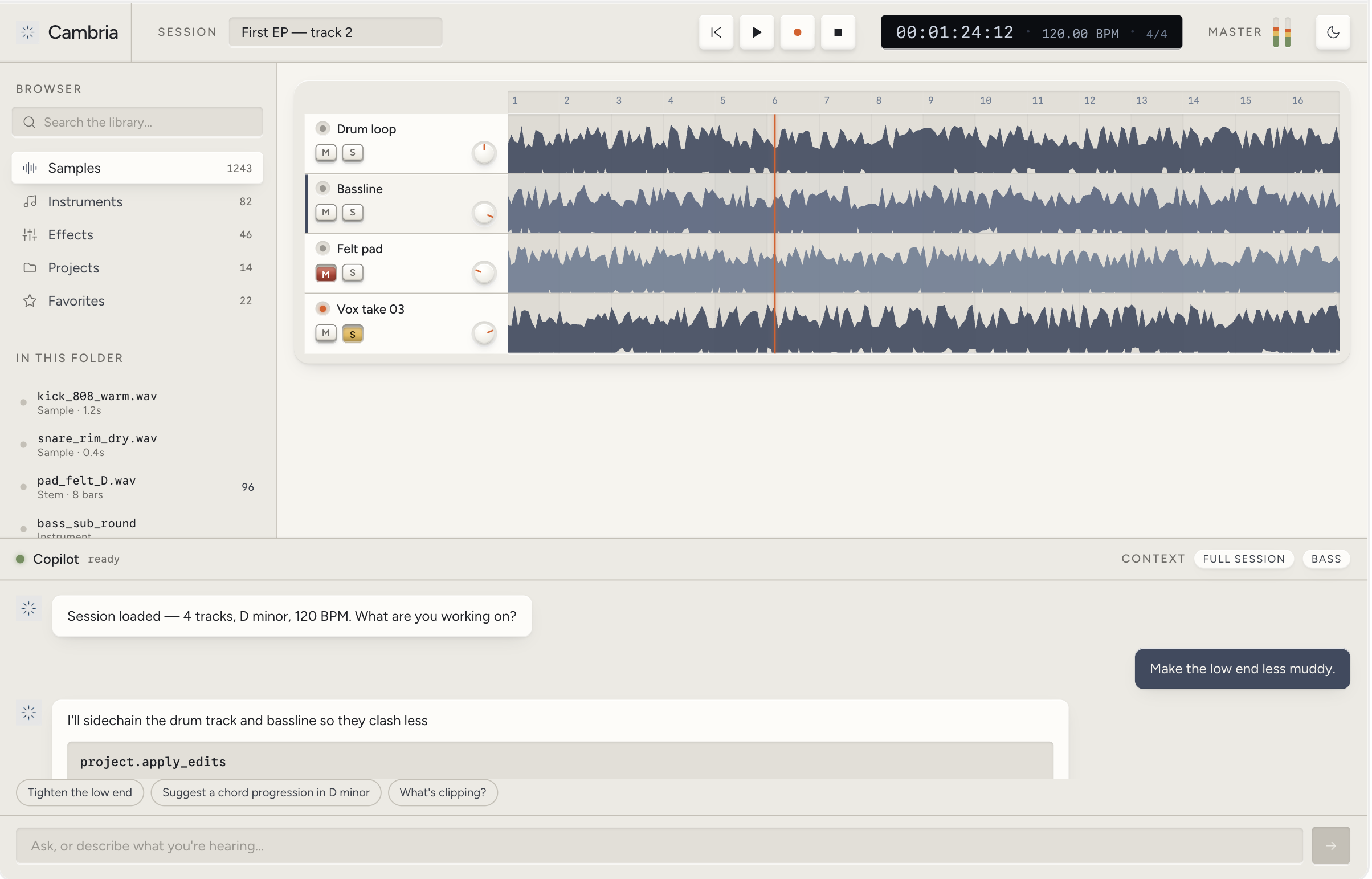 Cambria DAW interface